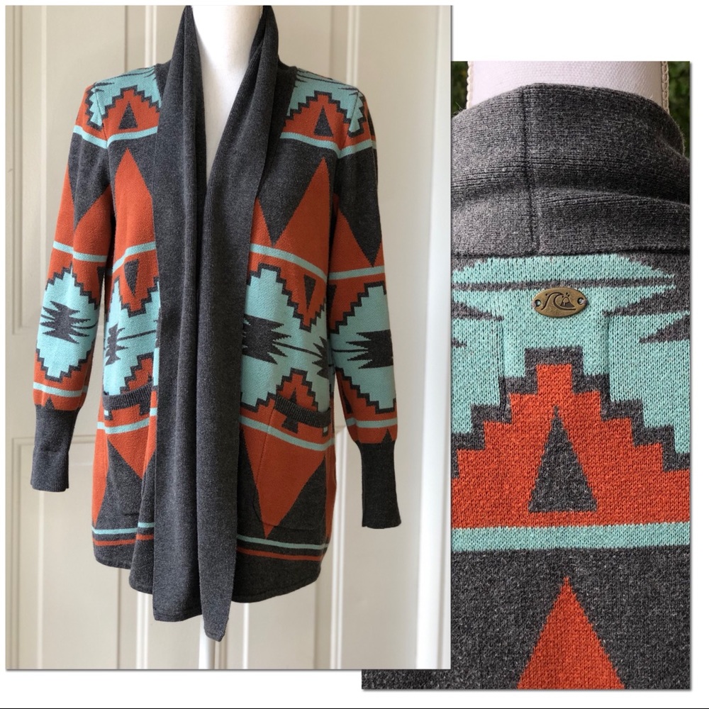 Quiksilver Aztec Long Sleeve Drape Front Cardigan - Picture 1 of 4